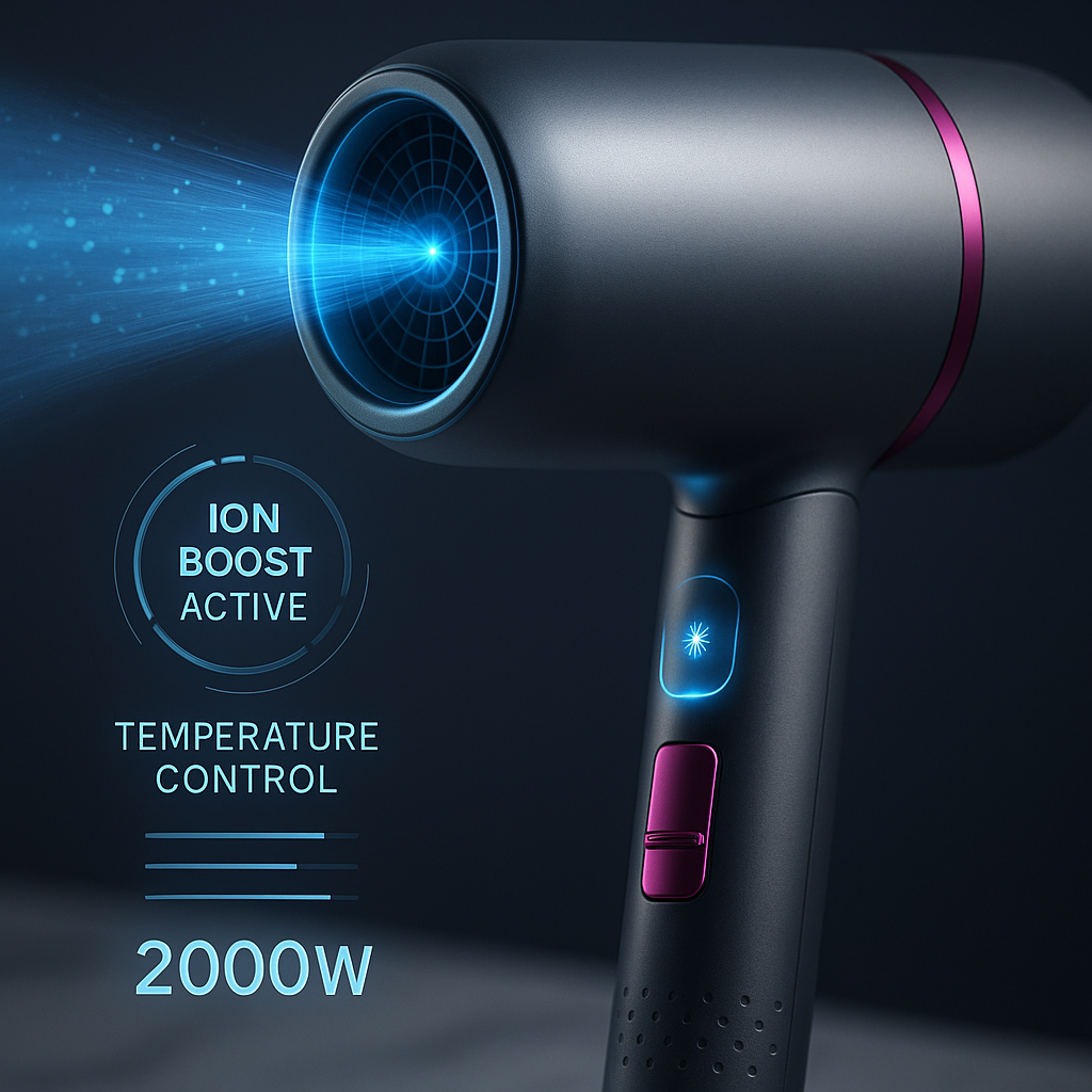 Uscator de Par Profesional NORIOS™, Portabil si Ergonomic, Putere 2000W, Tehnologie Ionic Feon, 3x Pieptene, 1x Concentrator de Aer,1x Difuzor, Suport de Perete si Husa Depozitare incluse 